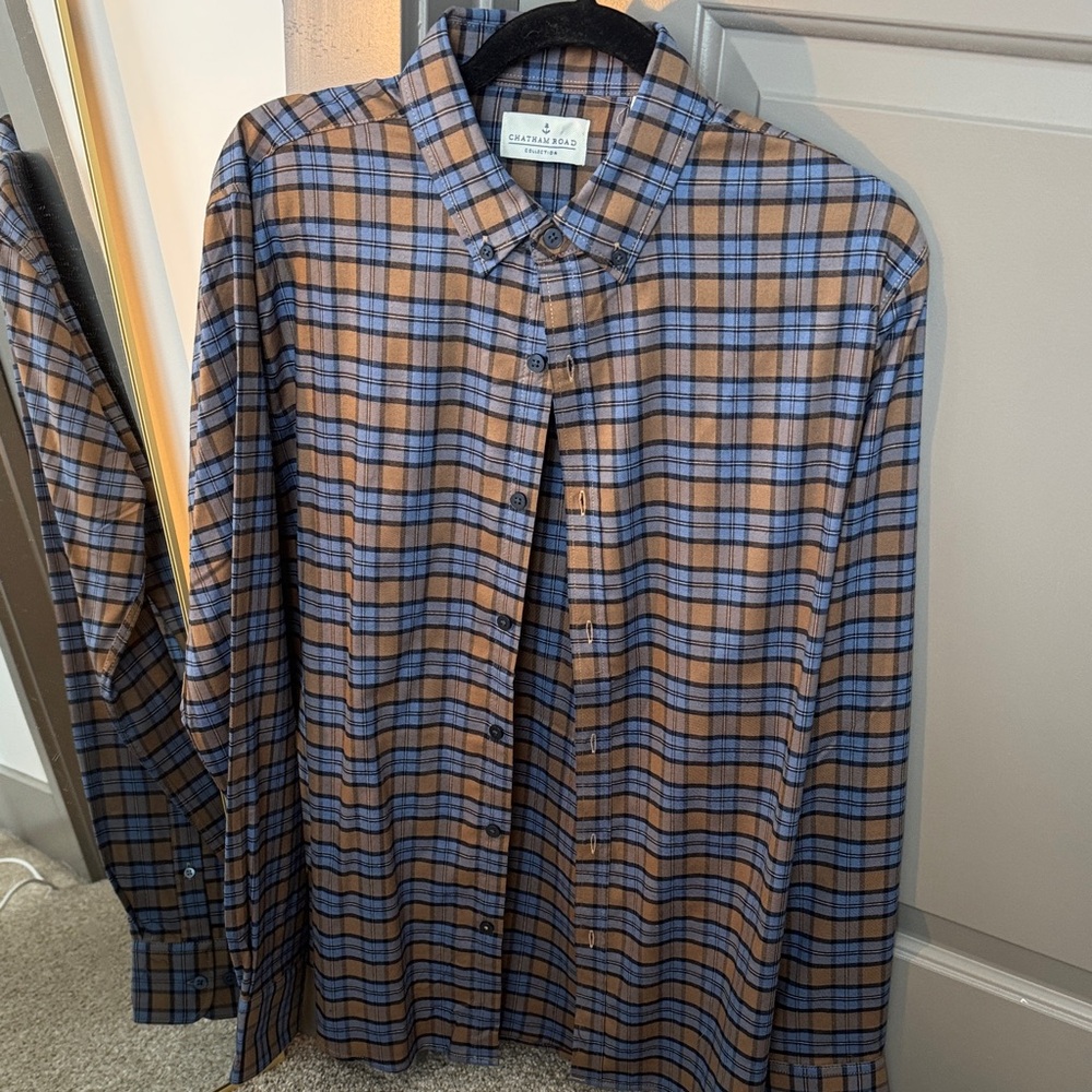 Men's Blue and Brown Plaid Casual Shirt